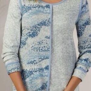Soft Surroundings Piped Tunic Sweater Women's Small Blue Gray Animal Print
